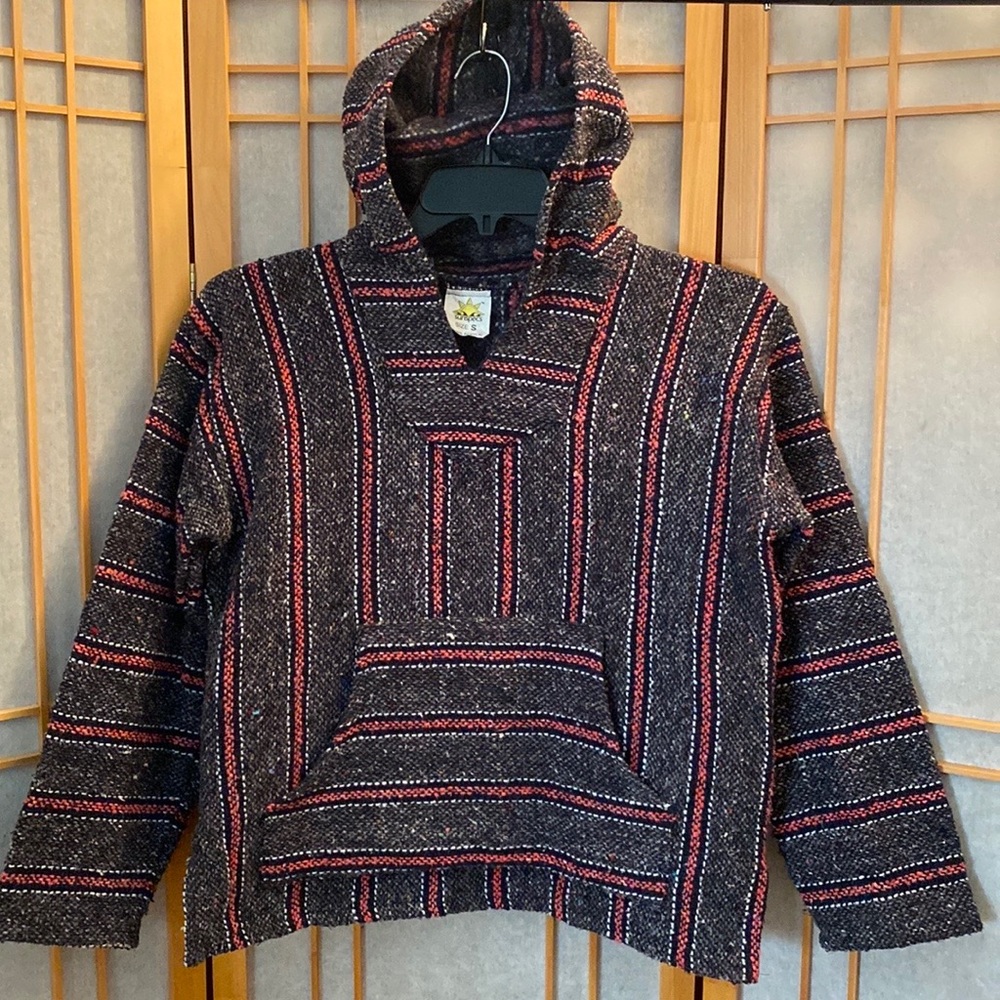 Ethnic Baja Woven Hoodie Pull Over Top